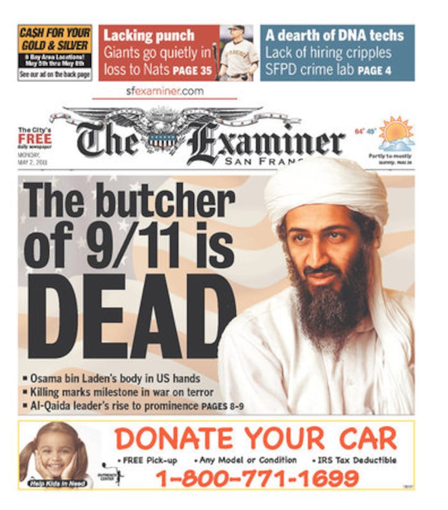 Newspapers report Osama bin Laden's death