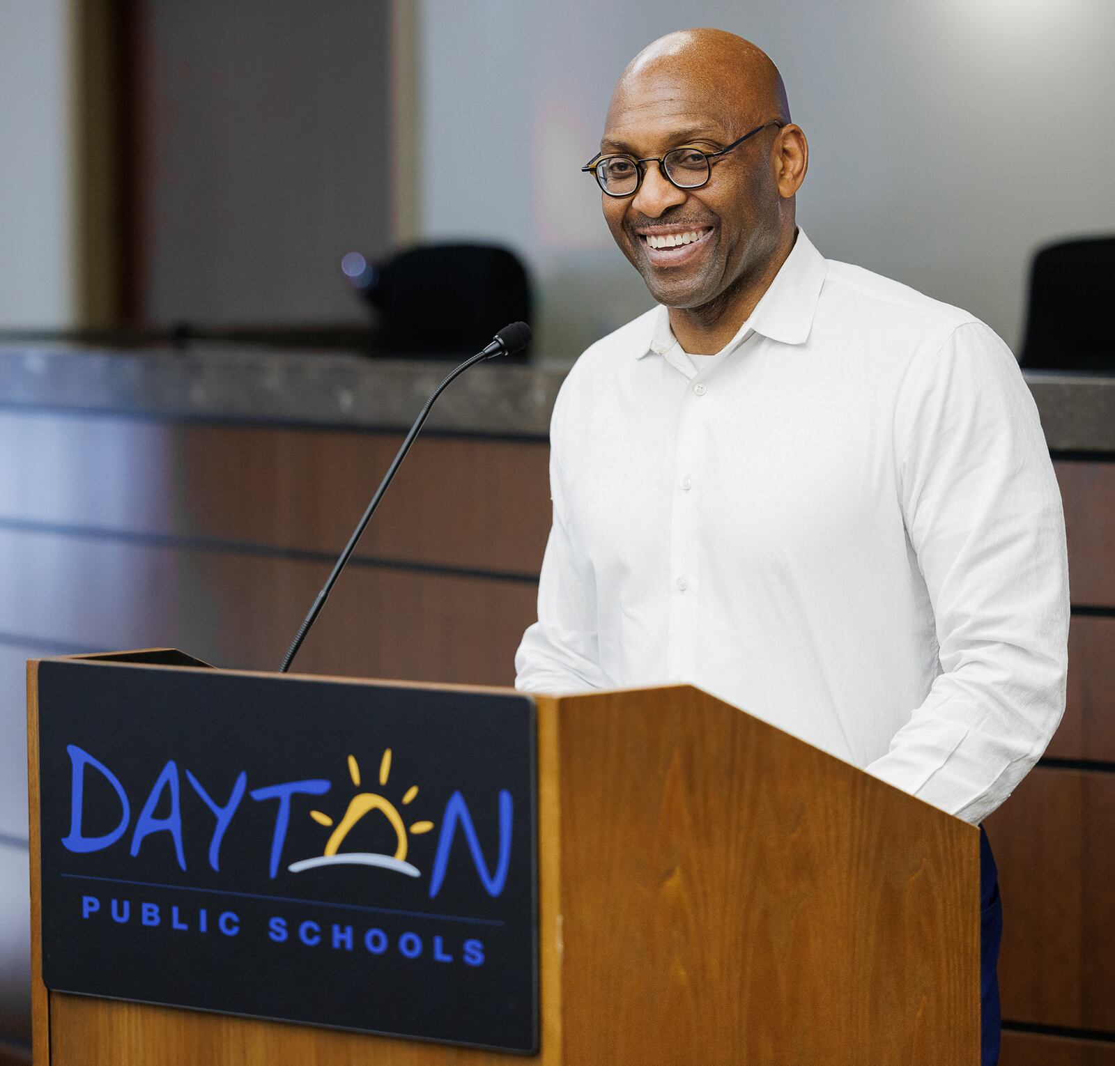 Dayton Public Schools superintendent David Lawrence talks during a news conference on Monday at the district's building on Ludlow Street. Lawrence said while there were very few issues at basketball games involving DPS teams this year, the district is exploring options prevent future altercations at events, including allowing only students enrolled at schools in the district to be allowed to attend. BRYANT BILLING / STAFF