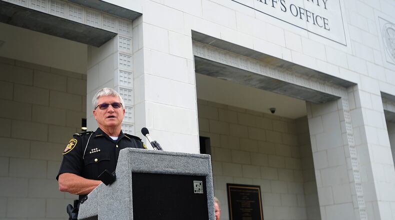 Warren County Sheriff Larry Sims spoke Tuesday, October 12, 2021 at the ribbon cutting ceremony for the new Warren County Jail.  Sims said he does not issue snow emergency declarations because he thinks they are misunderstood and misused. MARSHALL GORBY\STAFF