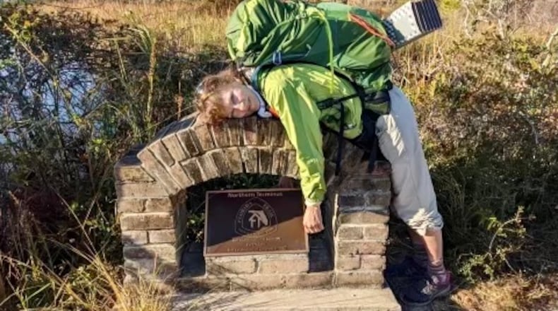 Karen Power, 67, recently completed a section hike of the 1,100-mile Florida Trail at Fort Pickens on the Gulf Islands National Seashore - Contributed