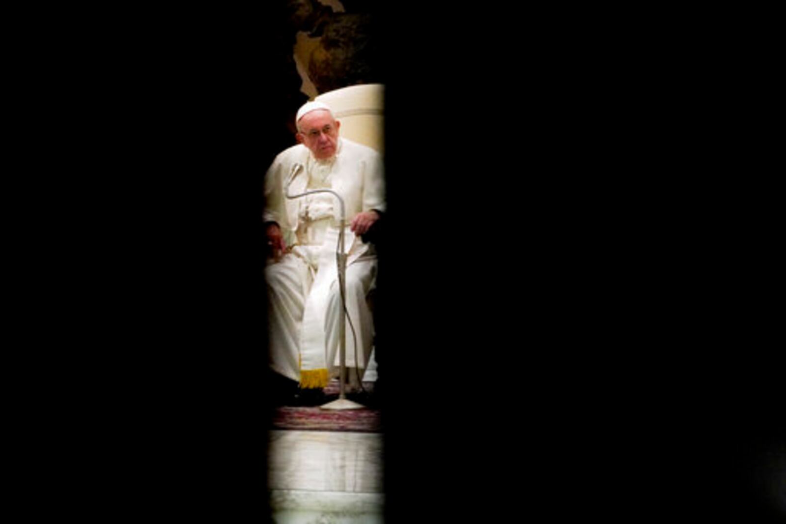 FILE - Pope Francis holds his weekly general audience in the Paul VI hall, at the Vatican, Wednesday, Jan. 2, 2019. (AP Photo/Andrew Medichini, file)