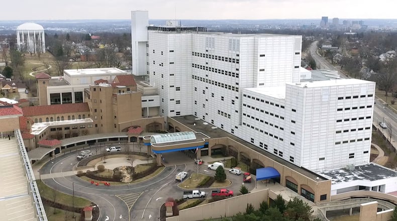 Interior demolition work on the former Good Samaritan Hospital began weeks ago according to Premier Health officials. A few vehicles were seen near the main entrance on Friday. Exterior demolition work is expected to begin in a few weeks. TY GREENLEES / STAFF