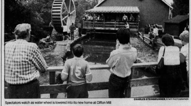 Clifton Mill water wheel installation, 1988. DAYTON DAILY NEWS ARCHIVES