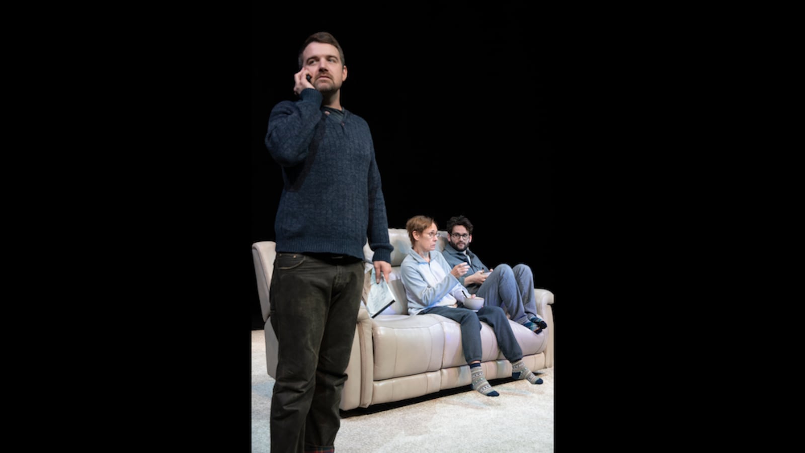Left to right: Micah Stock (Ethan), Laurie Metcalf (Sarah) and John Drea (James) in the Broadway production of "Little Bear Ridge Road." Photo by Julieta Cervantes