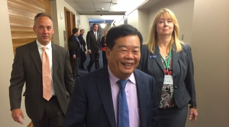Fuyao Chairman Cao Dewang said through an interpreter that he looks forward to being “a good neighbor and a friend” to the Dayton community after announcing the Chinese automotive glass manufacturer finished the deal to purchase a portion of the former General Motors Assembly plant in Moraine.