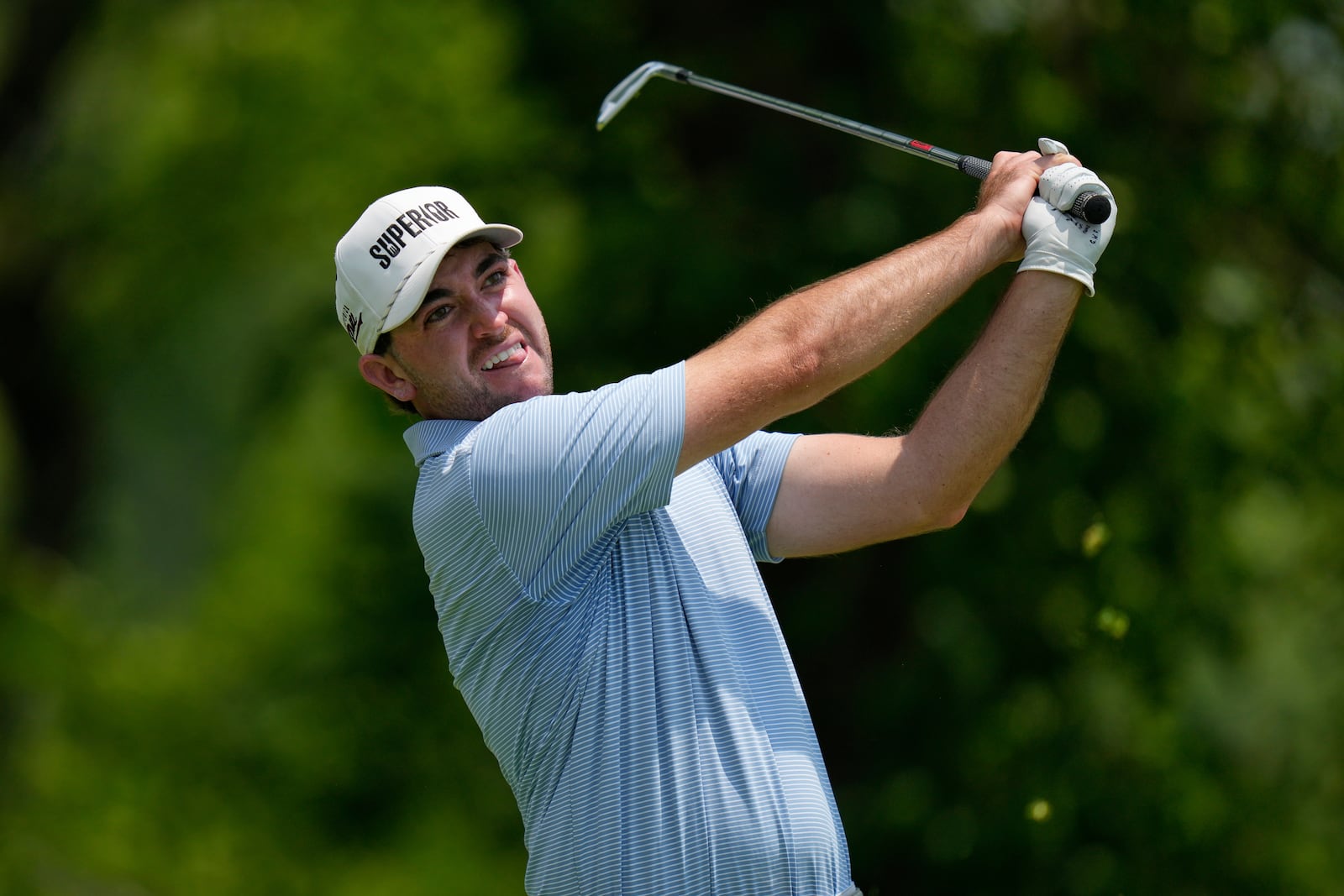 Philip Barbaree tees off on the 13th hole during the first round of the U.S. Open golf tournament at Oakmont Country Club Thursday, June 12, 2025, in Oakmont, Pa. (AP Photo/Seth Wenig)
