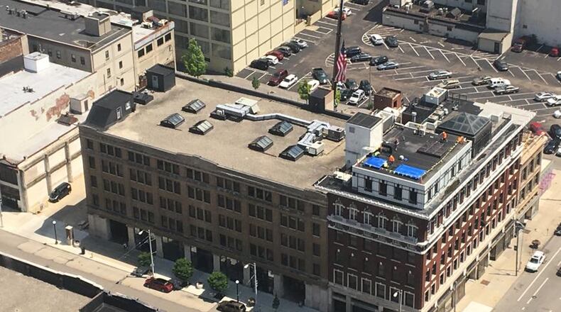 An aerial view of the Fire Blocks buildings.