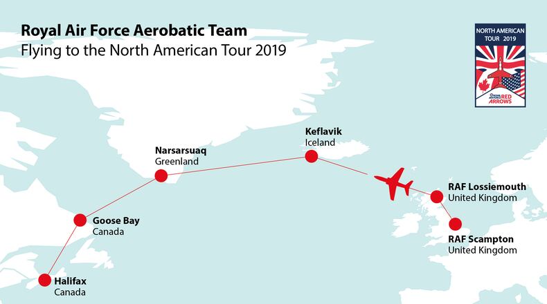 The Royal Air Force’s Red Arrows will stop in Dayton in September.