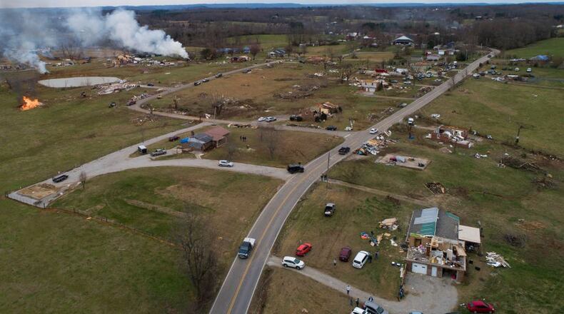 COOKEVILLE, TN - MARCH 04: An aerial view of tornado damage cleanup on March 4, 2020 in Cookeville, Tennessee. A tornado passed through the Nashville area early Tuesday morning which left Putnam County with 18 killed and 38 unaccounted for. (Photo by Brett Carlsen/Getty Images) (Brett Carlsen/Getty Images)