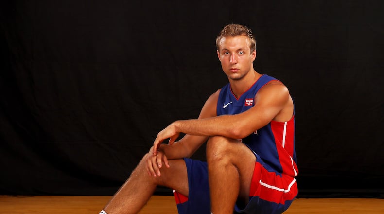 GREENBURGH, NY - AUGUST 11: Luke Kennard of the Detroit Pistons poses for a portrait during the 2017 NBA Rookie Photo Shoot at MSG Training Center on August 11, 2017 in Greenburgh, New York. NOTE TO USER: User expressly acknowledges and agrees that, by downloading and or using this photograph, User is consenting to the terms and conditions of the Getty Images License Agreement. (Photo by Elsa/Getty Images)