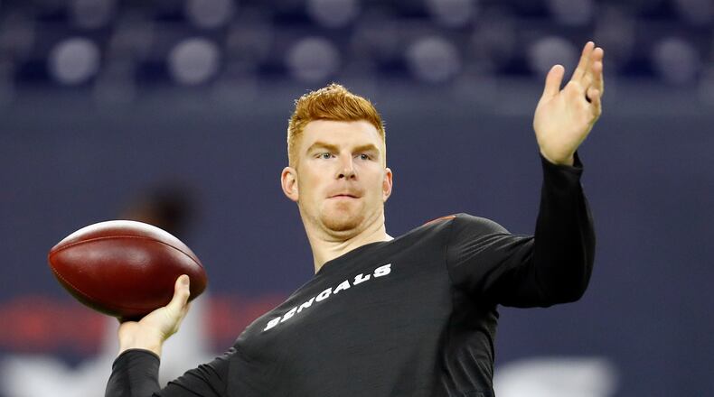 Bengals quarterback Andy Dalton warms up before a game against the Texans on December 24, 2016 in Houston.