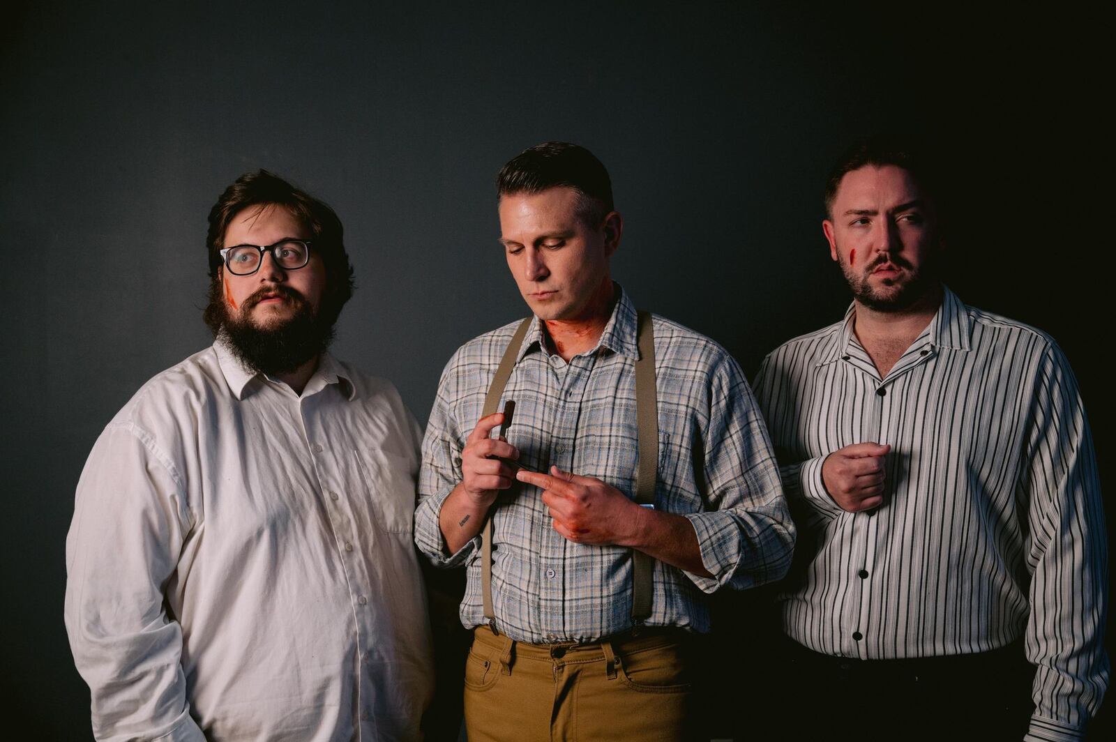 Left to right: Skyler McNeely (Beadle Bamford), Philip Drennen (Sweeney Todd) and Justin King (Judge Turpin) in TheatreLab Dayton's production of "Sweeney Todd." PHOTO BY KNACK PHOTO + VIDEO