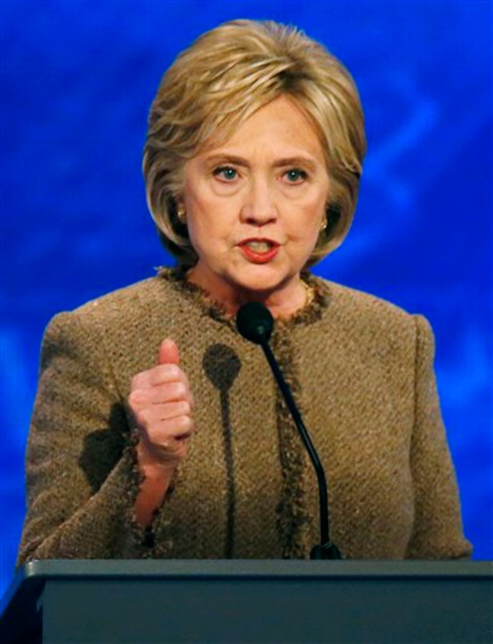 Hillary Clinton speaks during a Democratic presidential primary debate Saturday, Dec. 19, 2015, at Saint Anselm College in Manchester, N.H. (AP Photo/Jim Cole)