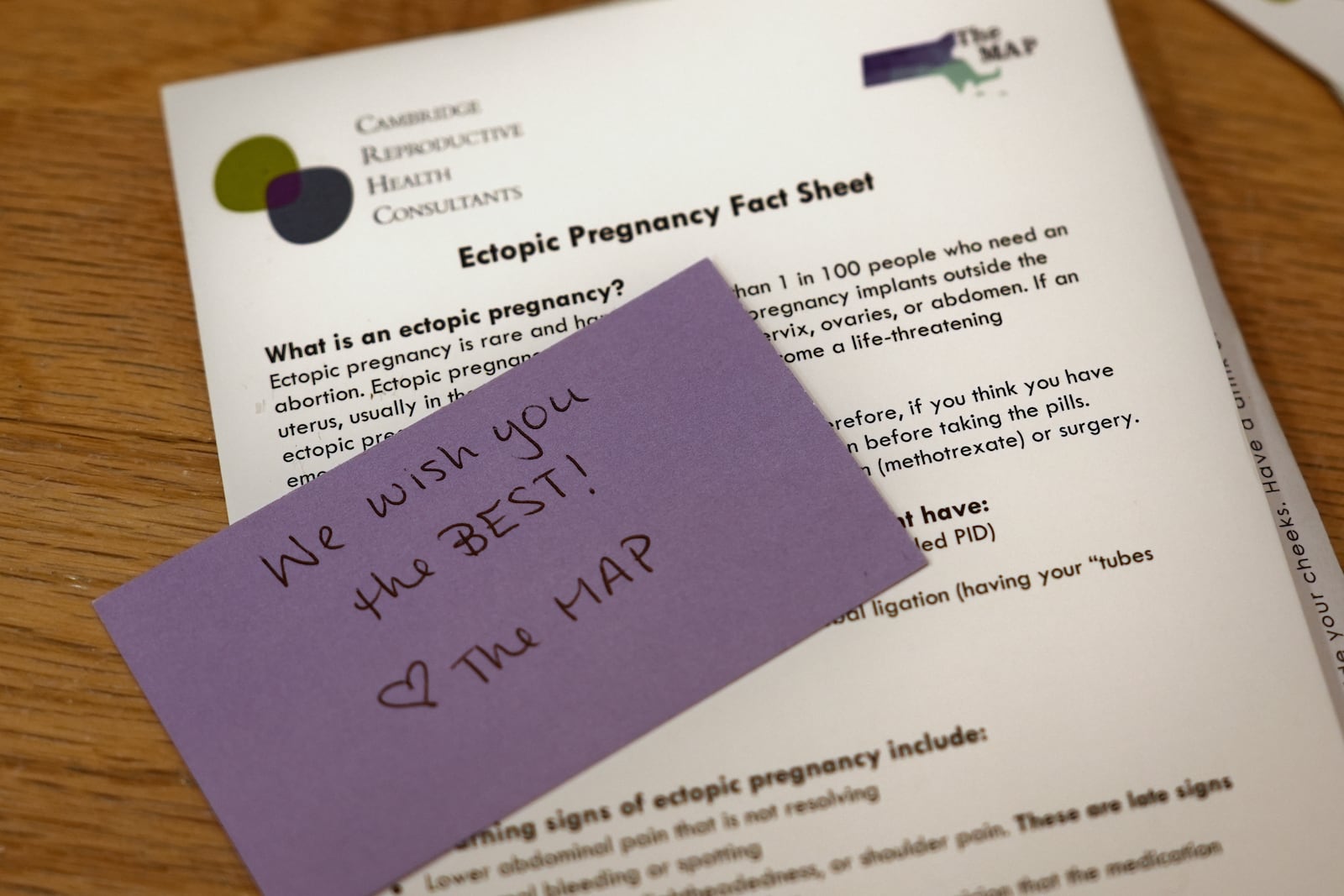 A handwritten note is included in a package sent out to the clients from the Massachusetts Medication Abortion Access Project, May 13, 2025, in Somerville, Mass. (AP Photo/Charles Krupa)