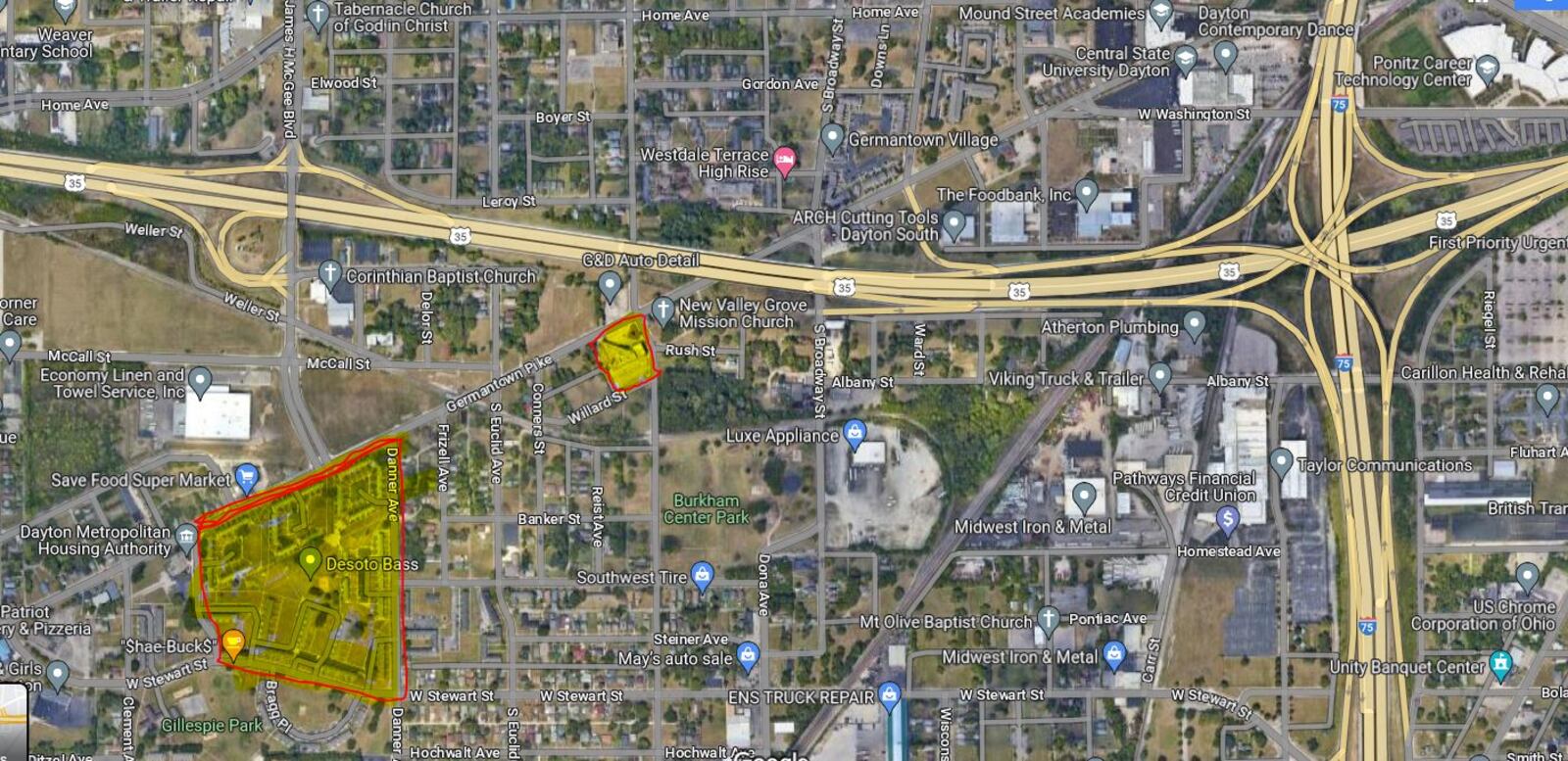 A map showing the DeSoto Bass Court apartments and the former Day-Mont west site in West Dayton. CONTRIBUTED
