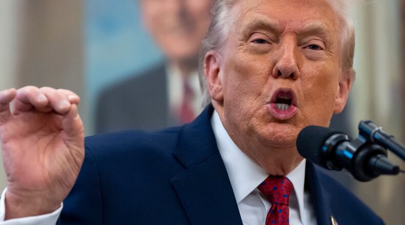 President Donald Trump speaks during a Mexican Border Defense Medal presentation in the Oval Office of the White House, Monday, Dec. 15, 2025, in Washington. (AP Photo/Alex Brandon)
