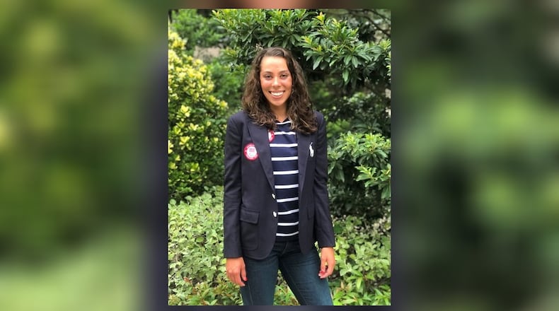 Grace Norman in Tokyo wearing her team USA blazer. She competes Saturday evening (Dayton time) in the paratriathlon, the event where she won the gold medal at the 2016 Rio de Janeiro Paralympics. CONTRIBUTED