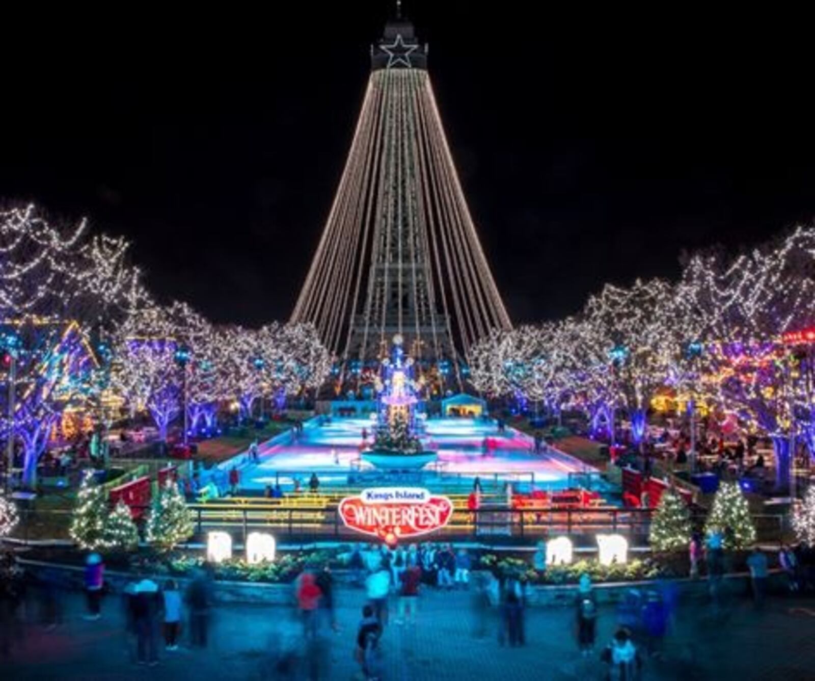 Kings Island will turn into a winter wonderland during the holiday season with gorgeous lights, including an illuminated Eiffel Tower, and an outdoor ice rink. WinterFest returns bigger and better in 2018 with rides, shops, shows, treats, carriage rides, skating and more. The special event opens on Friday, Nov. 23, 2018. CONTRIBUTED
