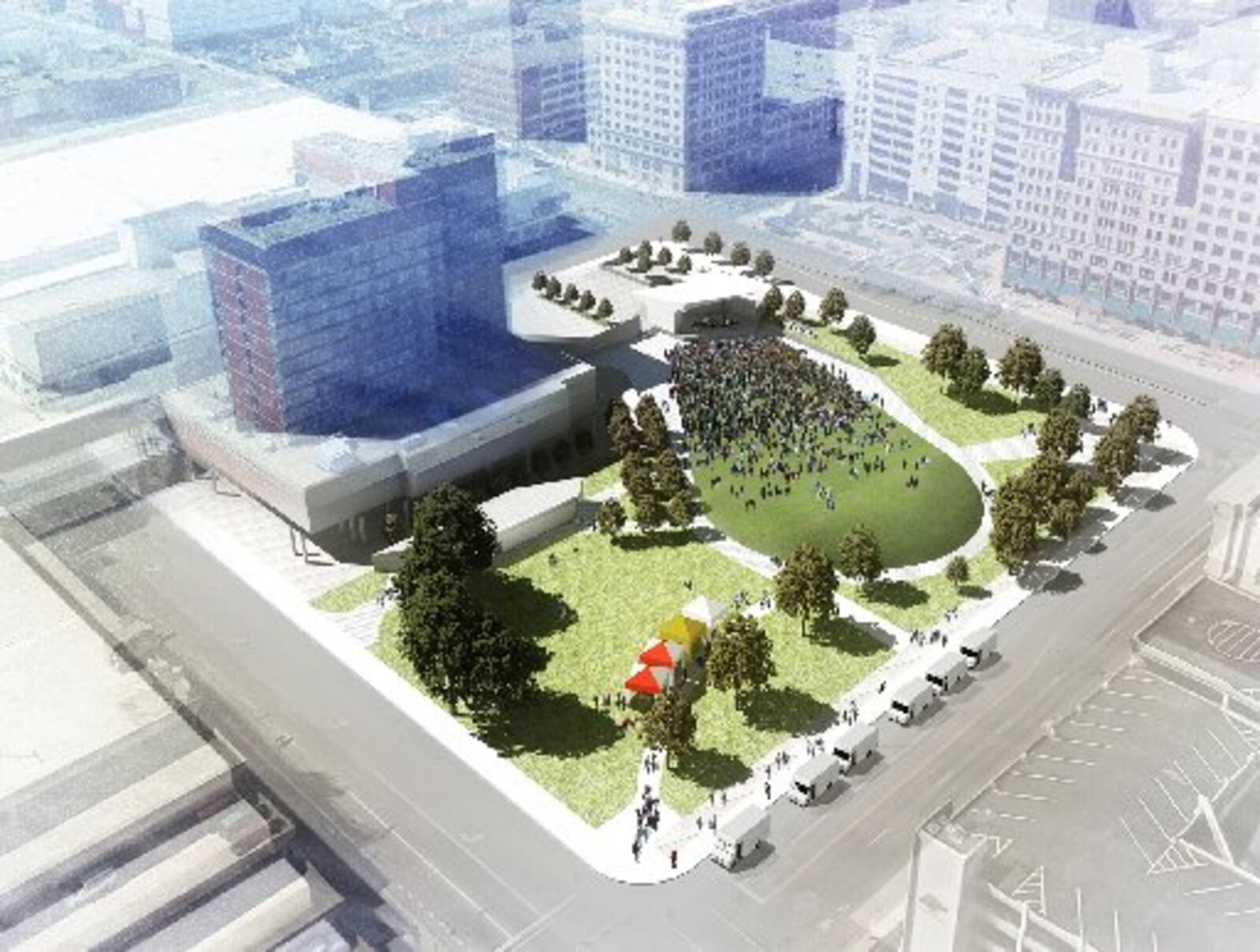 An aerial rendering of the planned Levitt Pavilion downtown. CONTRIBUTED.