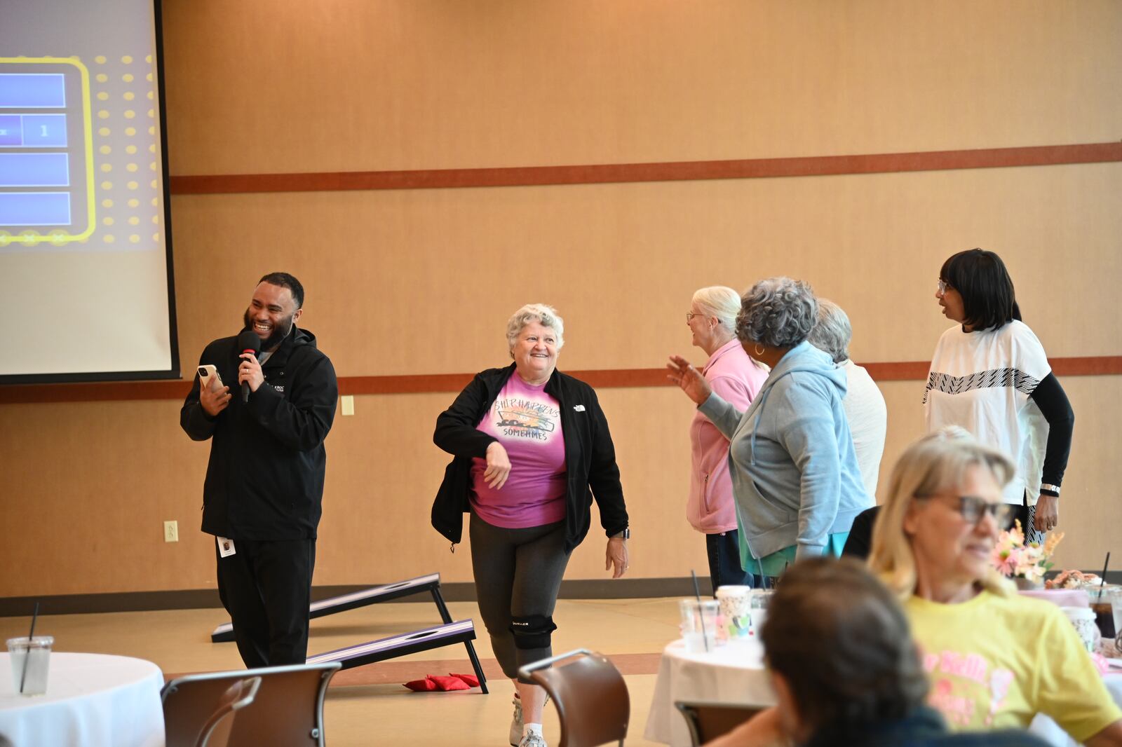 Congregational life/pastor Shawn Williams (left) leads a game of Family Feud during the Primetime program. Events for the Primetime program include games, line dancing, presentations, crafts, making music and more. CONTRIBUTED