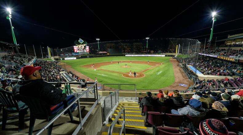 The Dayton Dragons and Lansing Lugnuts both played their opening games of the 2024 season on Friday, Apr. 5 at Day Air Ballpark in downtown Dayton. TOM GILLIAM/CONTRIBUTING PHOTOGRAPHER