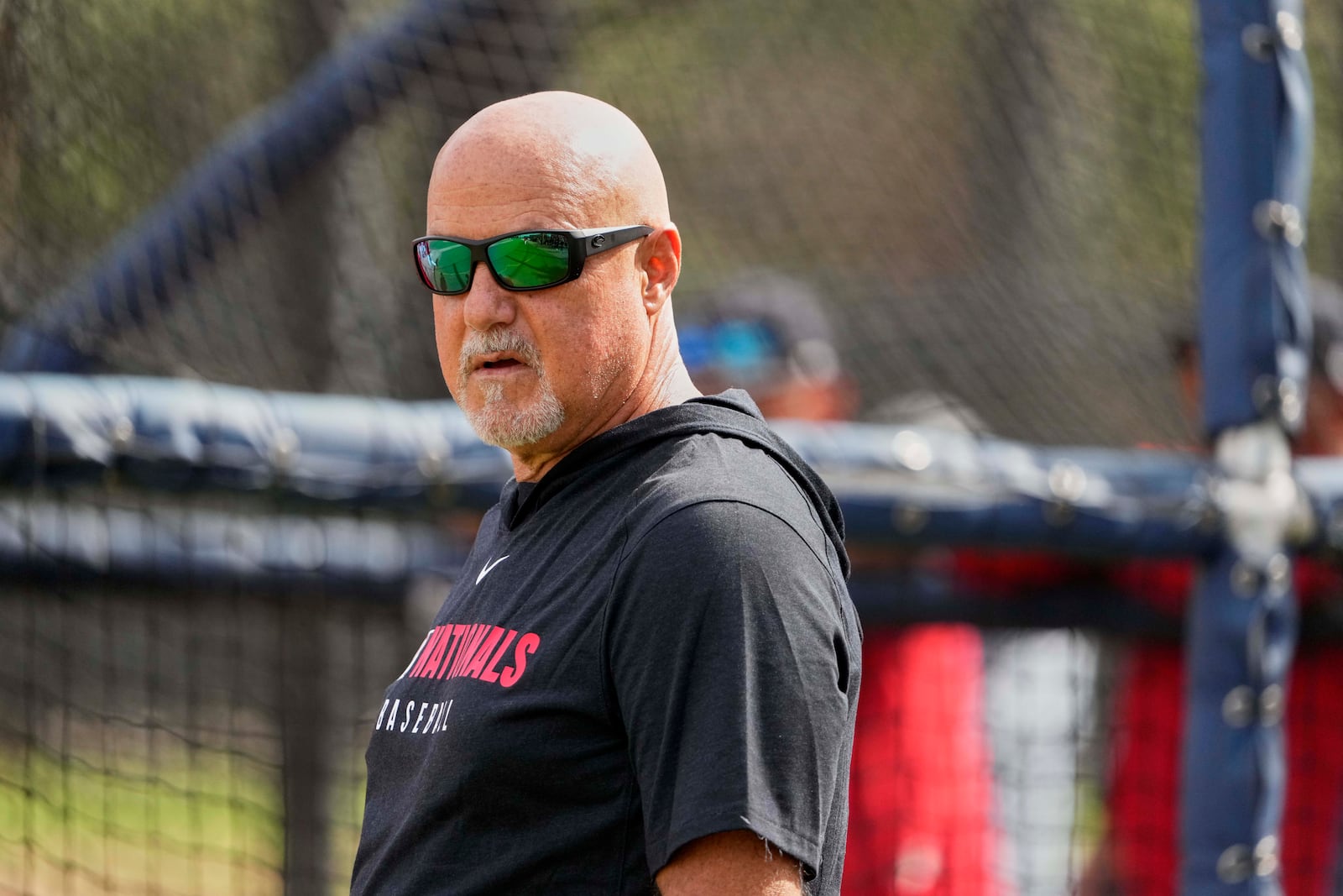 FILE - Washington Nationals general manager Mike Rizzo watches during a spring training baseball practice Tuesday, Feb. 18, 2025, in West Palm Beach, Fla. (AP Photo/Jeff Roberson, File)