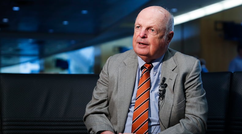 Cincinnati Bengals owner Mike Brown speaks while being interviewed during a media luncheon at Paul Brown Stadium, Tuesday, July 25, 2017, in Cincinnati. (AP Photo/John Minchillo)