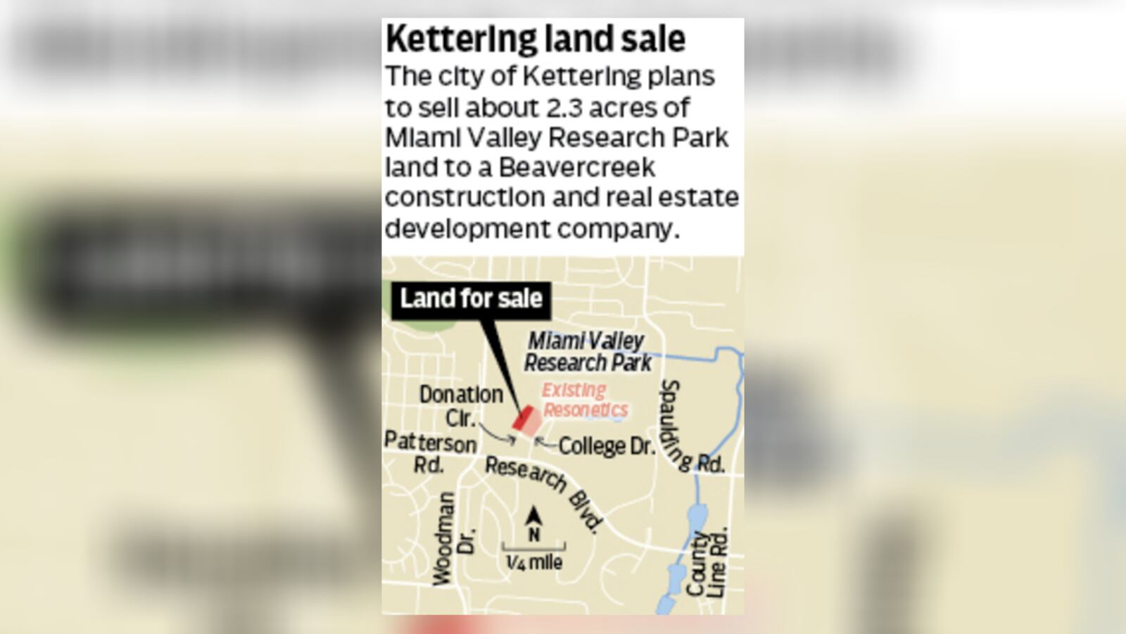 The city plans to sell about 2.3 acres of Miami Valley Research Park land to a Beavercreek construction and real estate development company, records show. STAFF