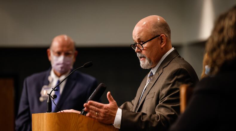 Jeff Cooper, commissioner of Public Health - Dayton & Montgomery County, talks about the uptick in COVID-19 cases in the region and urged local governments to enact mask mandates for public indoor spaces. Jim Noelker/Staff