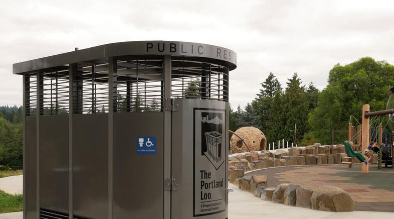 Dayton is considering buying a pair of Portland Loo public toilets to install in downtown. CONTRIBUTED