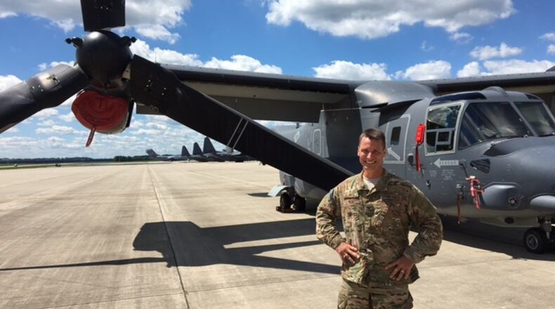 Col. Thomas Palenske, 1st Special Operations Wing commander, in front of a CV-22 Osprey part of exercise Olympus Archer at Wright-Patterson Air Force Base. BARRIE BARBER/ STAFF