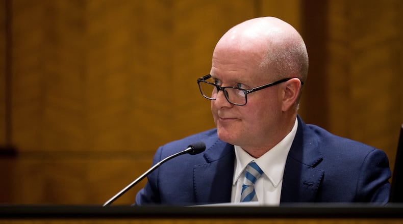 FILE - Deputy Utah County Attorney Chad Grunander appears on the witness stand during a hearing for Tyler Robinson, the man accused of fatally shooting conservative activist Charlie Kirk, in 4th District Court, Feb. 3, 2026, in Provo, Utah. (Trent Nelson/The Salt Lake Tribune via AP, Pool, File)