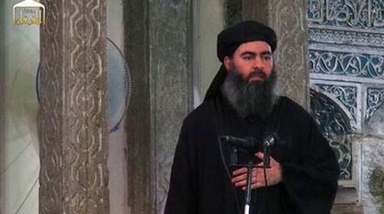 President Donald Trump declared on Sunday, Oct. 27, 2019, that ISIS leader Abu Bakr al-Baghdadi, here in an undated file video frame from Al Furqaan Media, was dead after a U.S. military raid in northwest Syria. (Ropi/Zuma Press/TNS)
