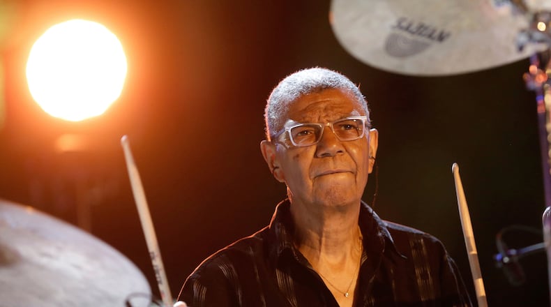 FILE - American jazz drummer, pianist, and composer Jack DeJohnette performs at the Five Continents Marseille Jazz festival, in Marseille, southern France on July 18, 2018. (AP Photo/Claude Paris, File)