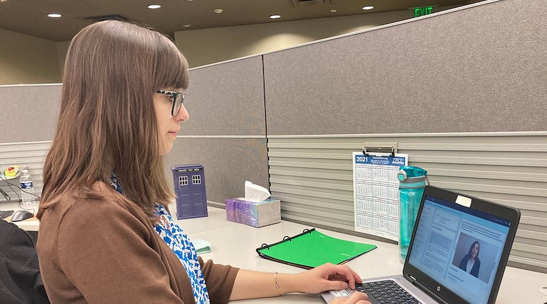 A talent manager reviews a one-way interview following a virtual hiring event. The Air Force Materiel Command continues to expedite civilian hiring timelines across the enterprise, ensuring the organization has the skilled manpower it needs now to execute its critical missions in support of the warfighter. CONTRIBUTED PHOTO