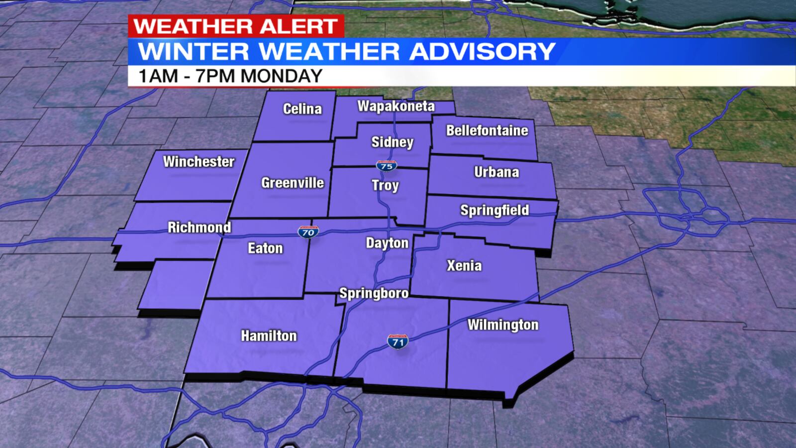 Winter Weather Advisory in effect from 1 a.m. to 7 p.m. Monday