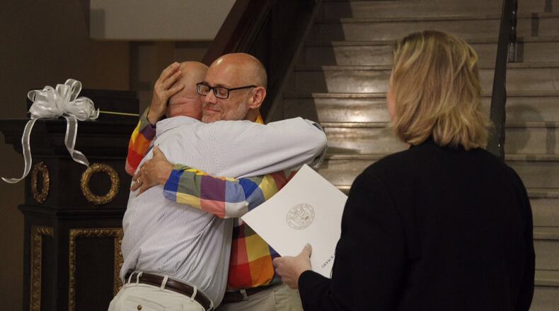 Mayor Nan Whaley performed the first gay marriage at Dayton City Hall Friday morning, June 26, 2015, after the U.S. Supreme Court ruled same-sex couples have a constitutional right to marry.