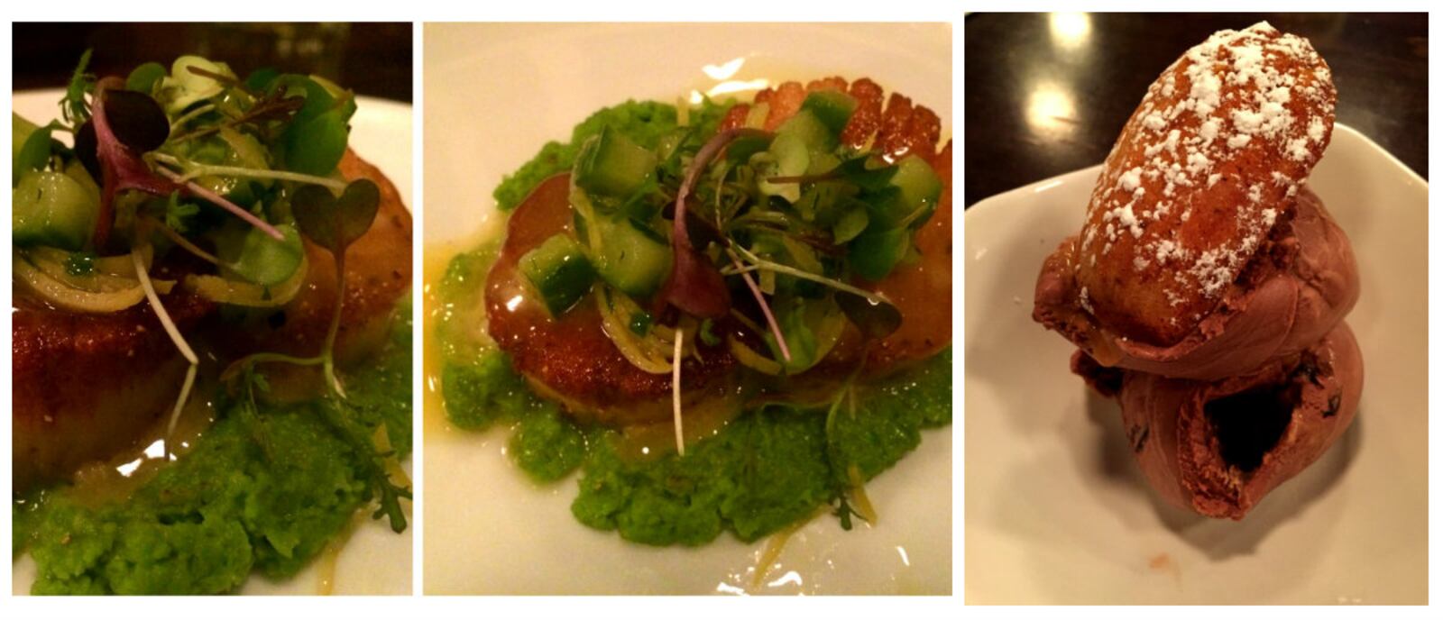 Seared sea scallops and chocolate gelato from Rue Dumaine. VIVIENNE MACHI / STAFF