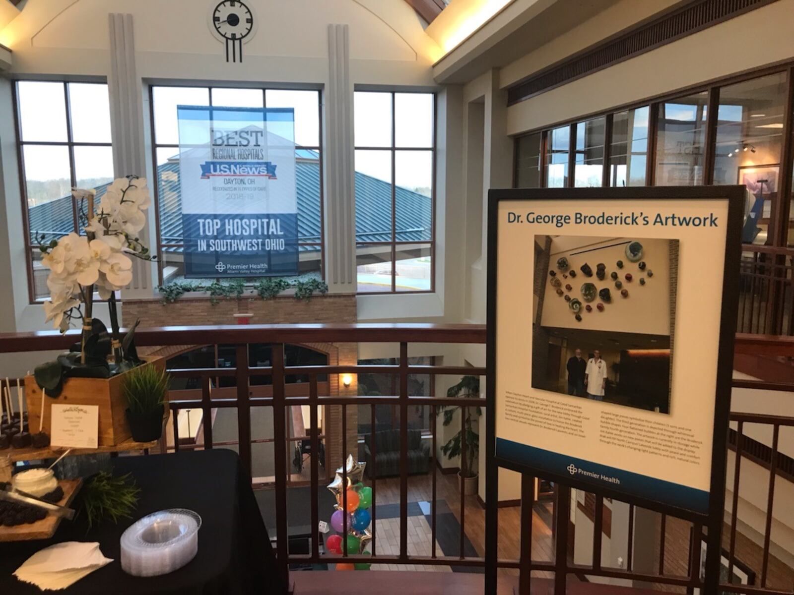 Dr. George Broderick gifted art to Good Samaritan when the Heart and Vascular Hospital opened in 2008. The art will soon be displayed in the Miami Valley Hospital North lobby, pictured, along with new pieces by the artist, Jim Kahle.