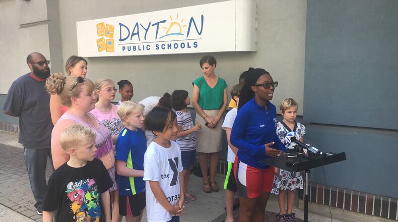 Dunbar senior Ragina Drake calls for more respect for Dayton teachers on Thursday, Aug. 2, 2017, saying a teacher strike would have a negative impact on Dayton students’ education. JEREMY P. KELLEY / STAFF