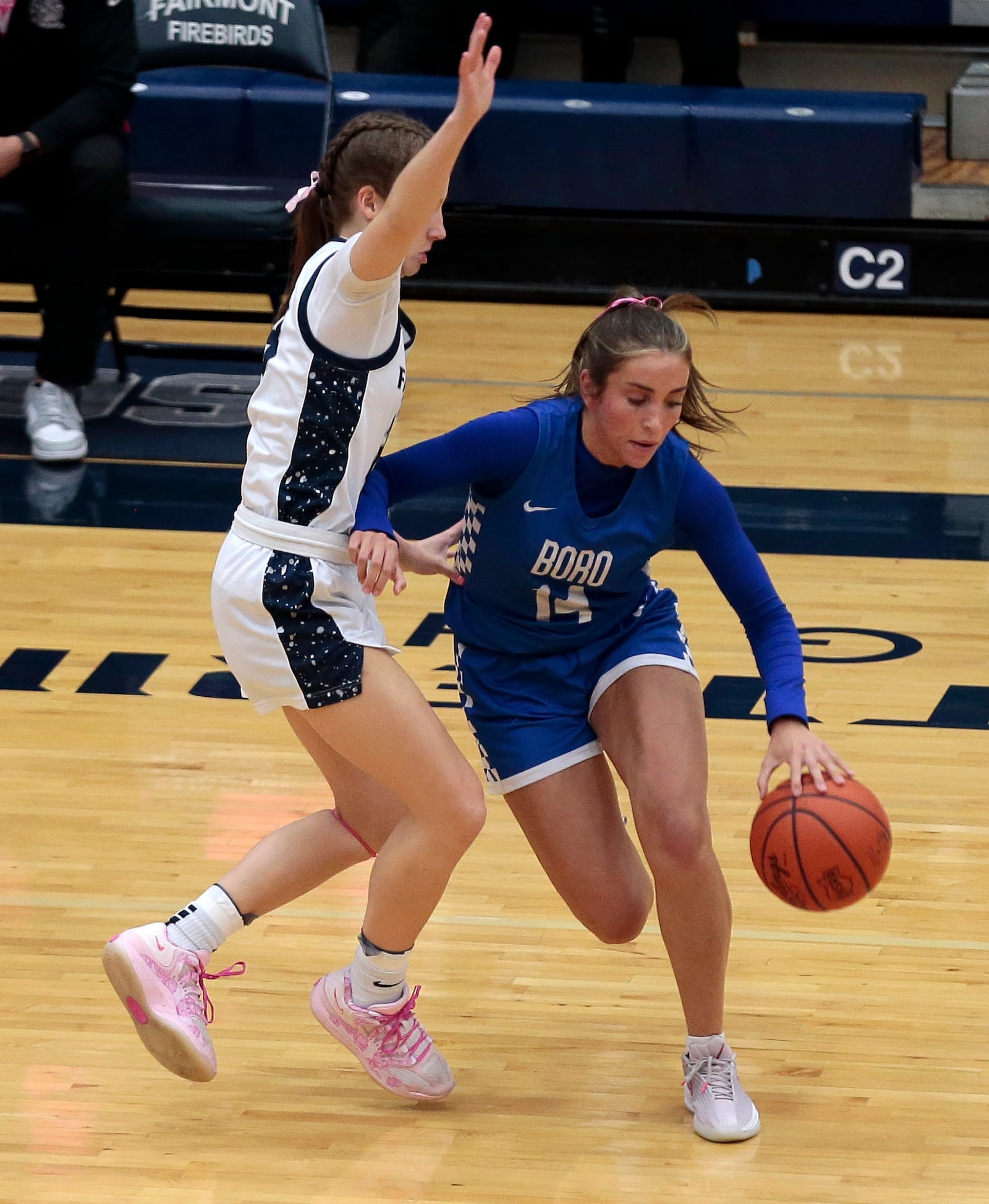 Springboro senior Lorelei Blair tries to get around her defender. Fairmont defeated Springboro 54-46 on Wednesday, Jan. 21, 2026, at Trent Arena in Kettering. STEVEN WRIGHT / STAFF