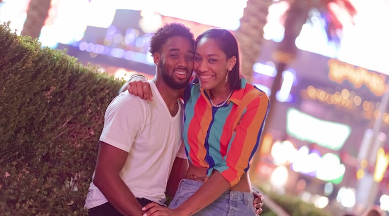 University of Dayton basketball player Josh Cunningham and his girlfriend A’ja Wilson, the WNBA Rookie of the Year who plays for the Las Vegas Aces. CONTRIBUTED