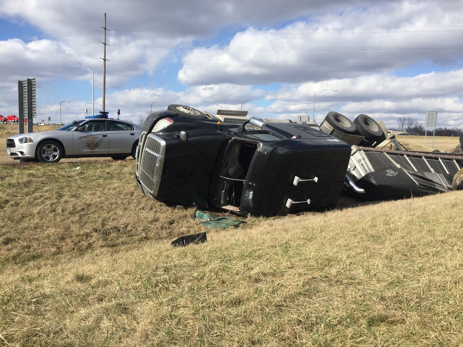 A semi rolled on the ramp from eastbound Interstate 70 to Ohio 72 in Springfield Twp., Friday, March 10, 2017.