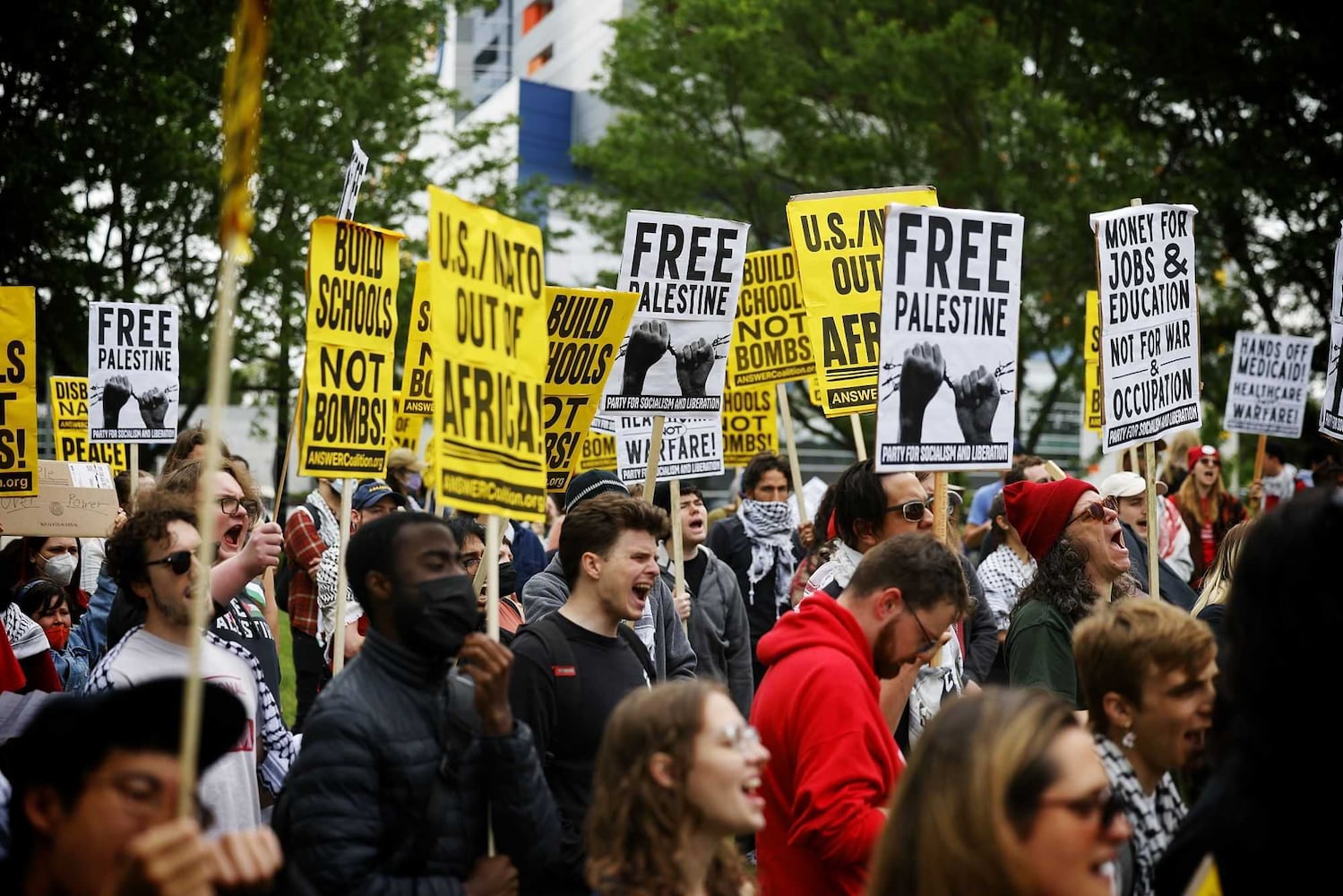 Protesters rally at Deeds Point during NATO assembly