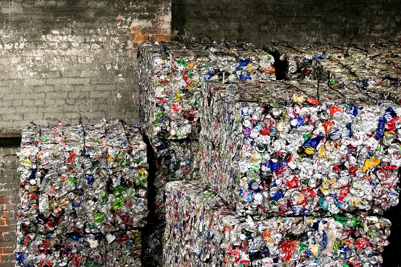Bales of crushed aluminum cans at Rumpke. CONTRIBUTED