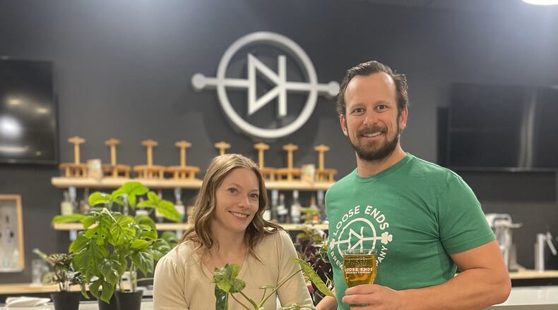 Loose Ends Brewing in Centerville is once again collaborating with Split Leaf Propagations to present its annual “Plants and Beer” event series. Pictured is Carla Huelskamp, the owner of Split Leaf Propagations, and John Loose, the owner of Loose Ends Brewing (CONTRIBUTED PHOTO).