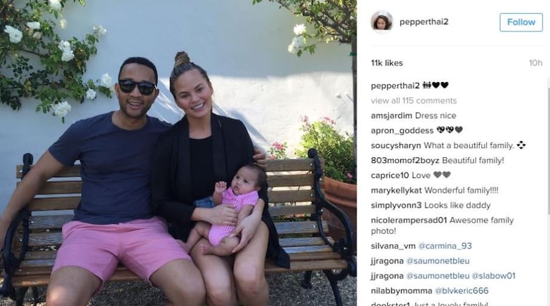 Photo of John Legend, Chrissy Teigen and daughter Luna. (Screen grab of Instagram post from Vilailuck Teigen