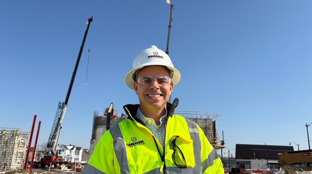 Chris Halapy, president and chief executive of Shook Construction, at the onMain Innovation District construction site at Main and Stewart streets on Tuesday, Feb. 10, 2026. THOMAS GNAU/STAFF