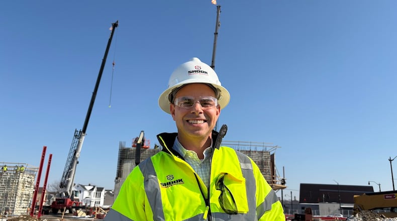 Chris Halapy, president and chief executive of Shook Construction, at the onMain Innovation District construction site at Main and Stewart streets on Tuesday, Feb. 10, 2026. THOMAS GNAU/STAFF