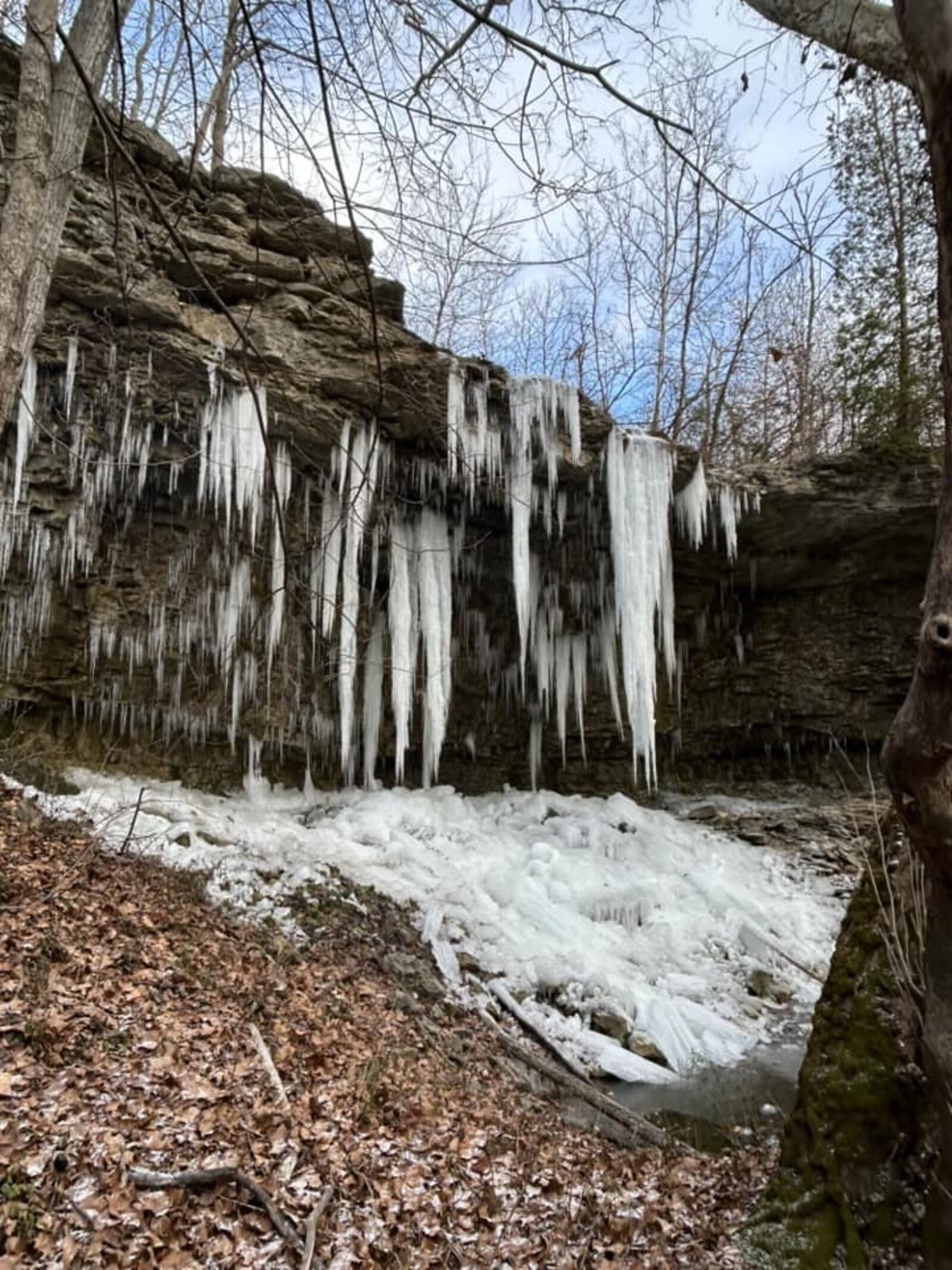 Frozen waterfalls are a winter hiking highlight at the Charleston Falls Preserve - CONTRIBUTED